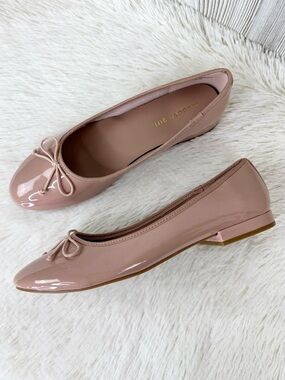 Madden Girl Women's Plie Nude Patent Ballet Flats with Bow Size 10 beige NWOT